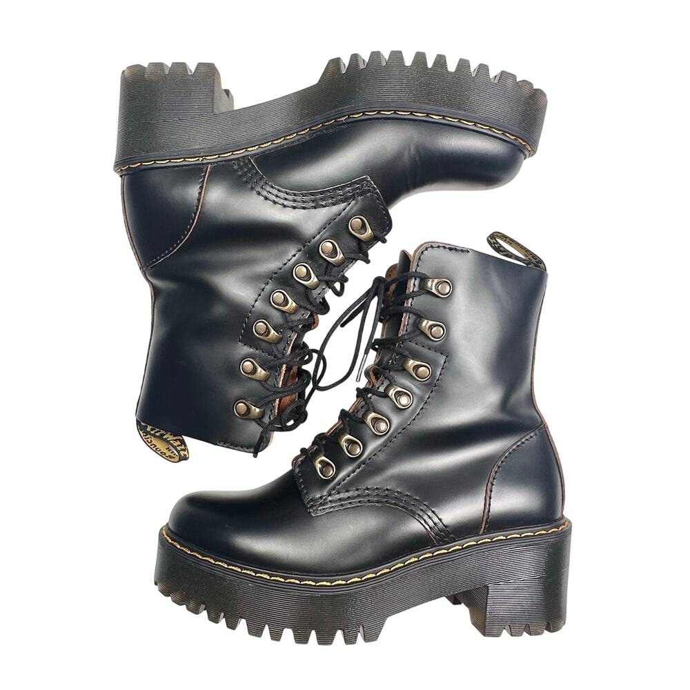Dr. Martens | Women | Leona Black Vintage Smooth Leather Heeled Boots | Sz 6 - Picture 15 of 16